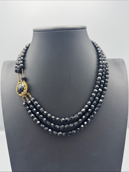 Jewelry - GLASS VINTAGE Black Faceted Bead Multi-Strand Necklace